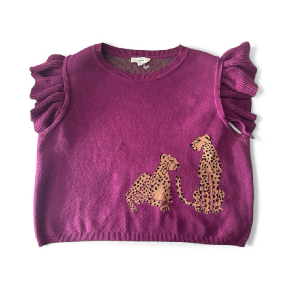 Purple Crop Top Sweater with Cheetah Design
